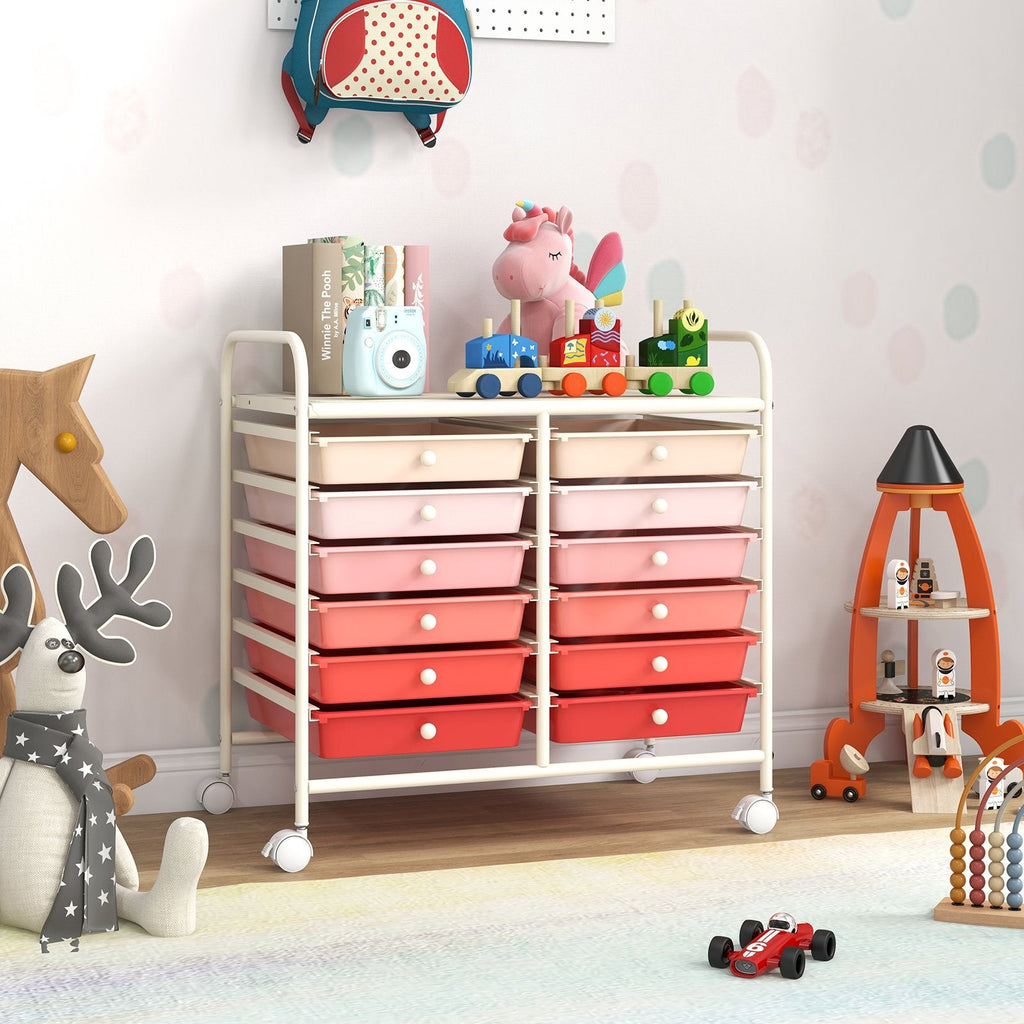 12 Drawers Rolling Storage Cart for Home and Office-Black