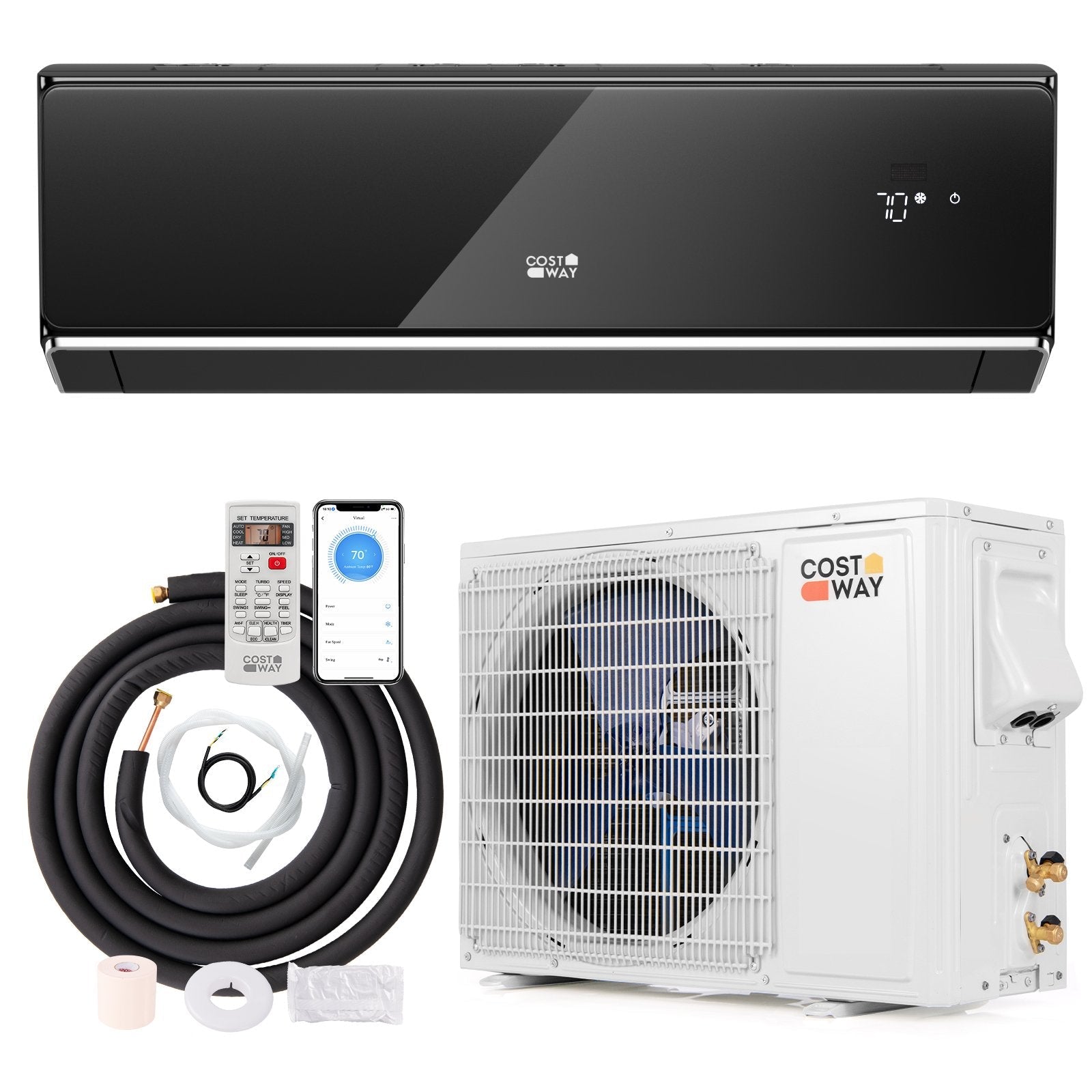 12000 BTU 22 SEER2 208-230V Wifi Enabled Mini Split Air Conditioner and Heater Black