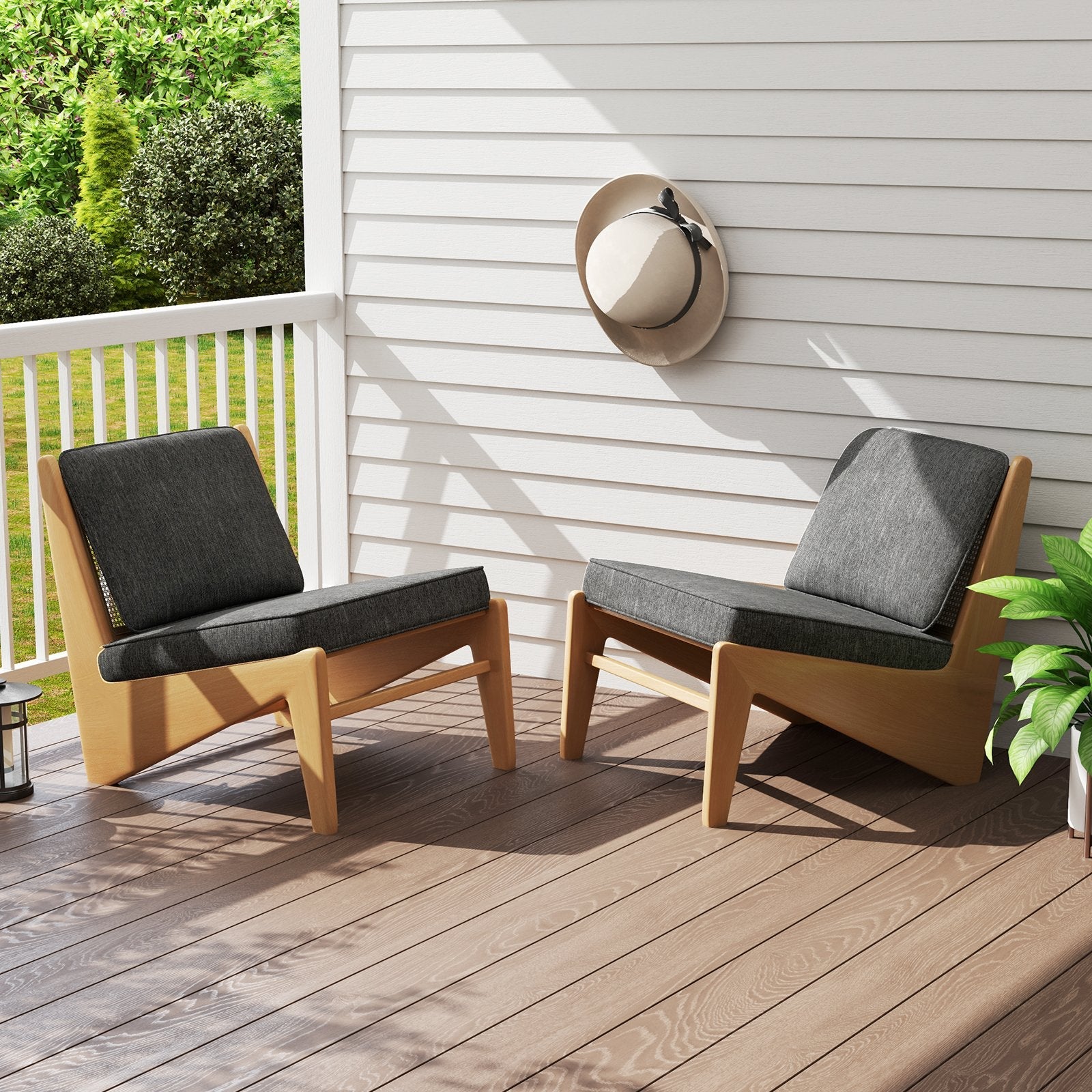 2-Pack Outdoor Patio Cushion Set with Removable Covers-Black