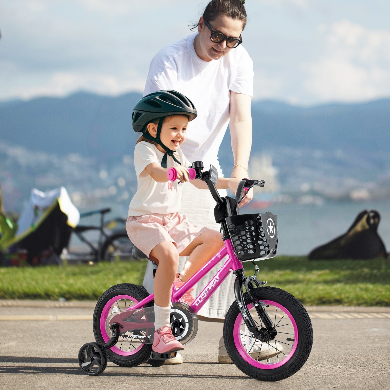 18 Inch Kids Bike Adjustable Bicycle with Front Basket for Children Aged 4-8 Years Old