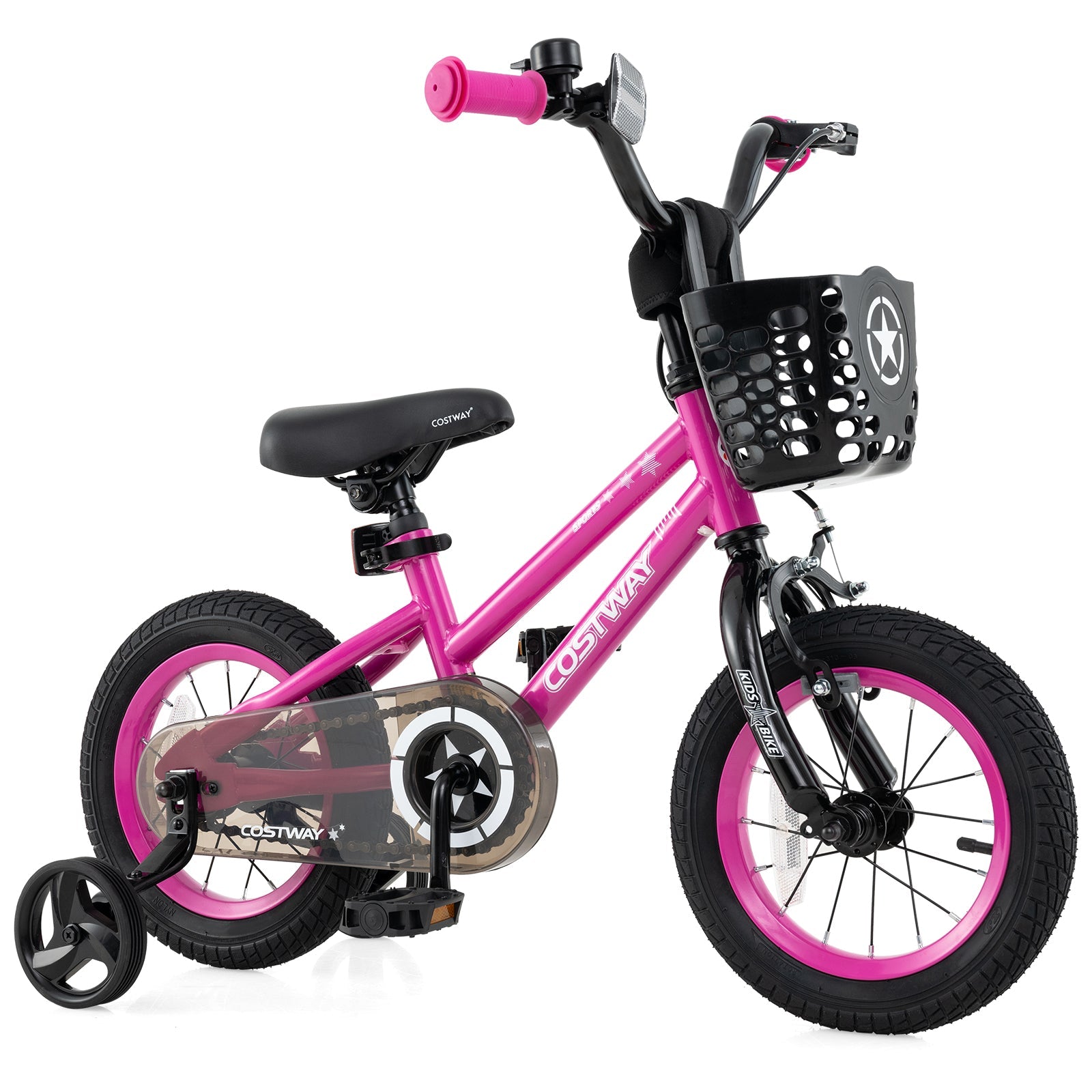 18 Inch Kids Bike Adjustable Bicycle with Front Basket for Children Aged 4-8 Years Old