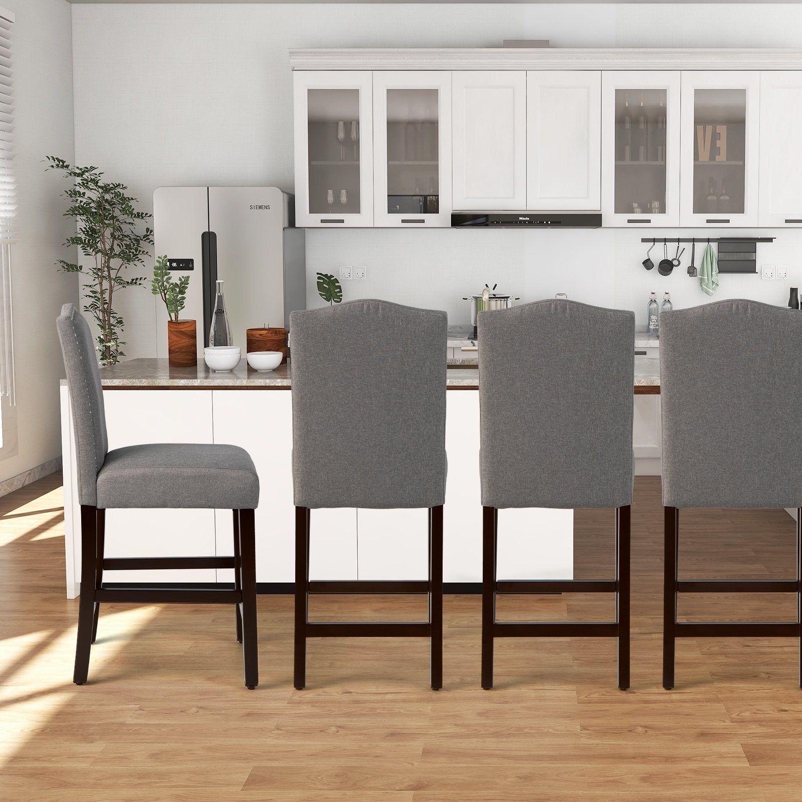 2 Pcs Fabric Nail Head Counter Height Dining Side Chairs Set-Beige