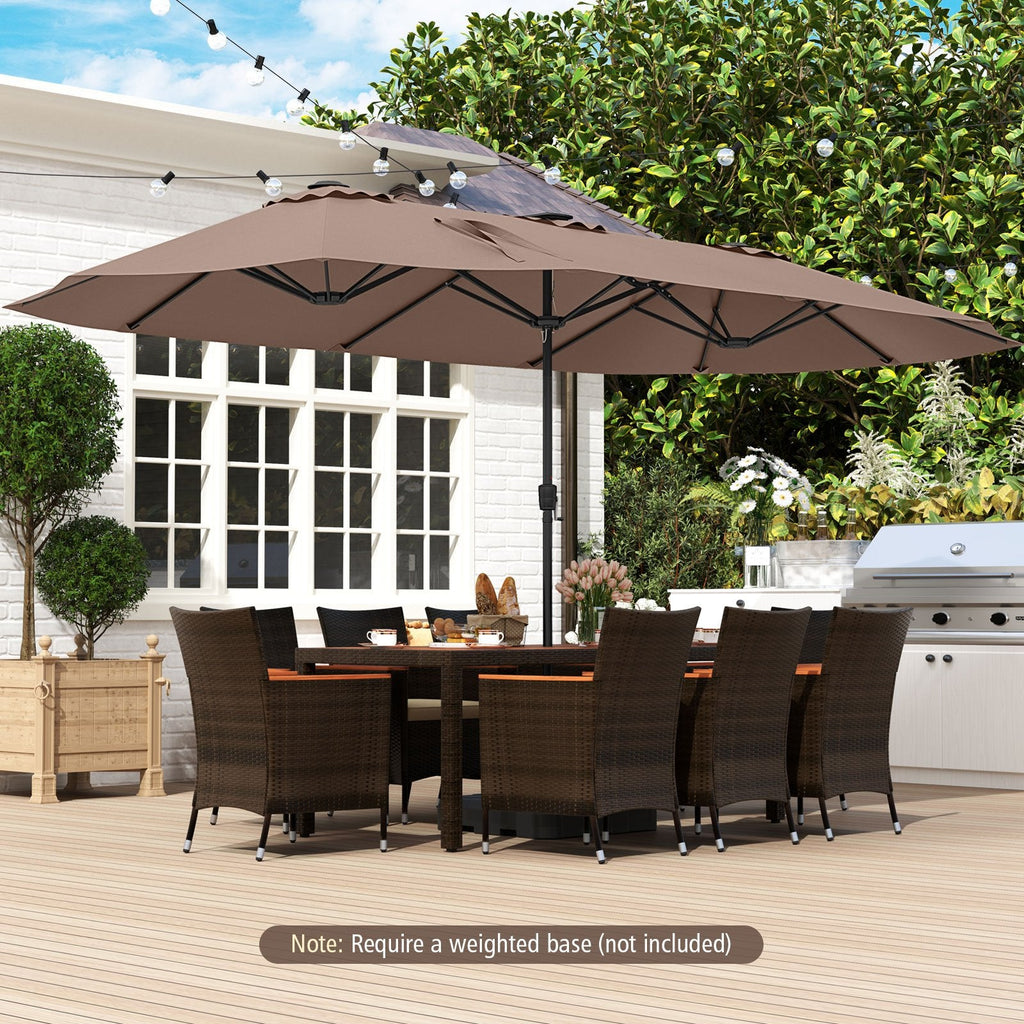15.5 FT Extra-Large Patio Umbrella with LED Solar Lights and Crank Handle-Beige