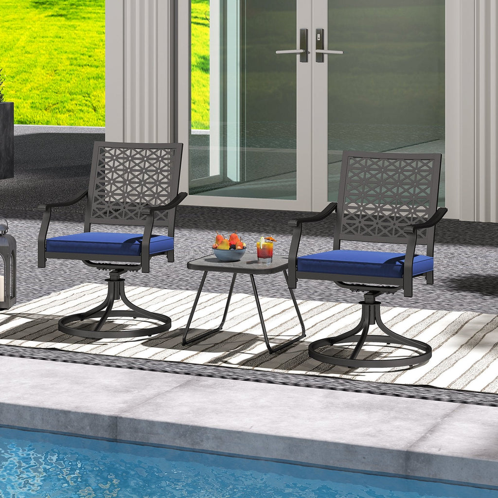 2 Pack Swivel Outdoor Chairs with Soft Cushions and Round Steel Base-Navy