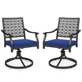 2 Pack Swivel Outdoor Chairs with Soft Cushions and Round Steel Base-Navy
