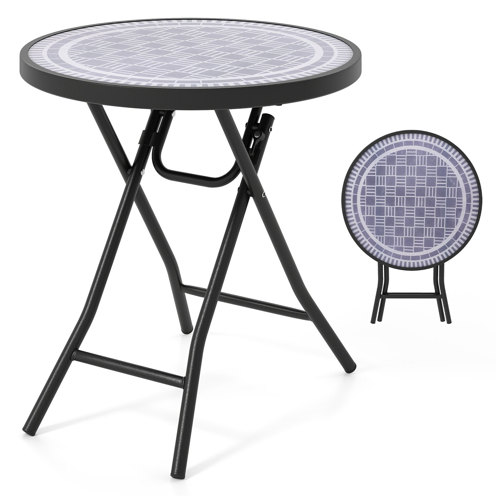 18 Inch Folding Side Table Patio Round Compact Coffee Table-Black