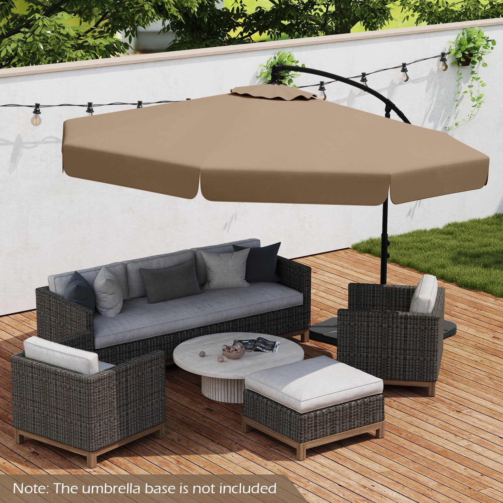 10 Feet Patio Cantilever Umbrella with Cover Tilt Adjustment and Ruffled Edge-Beige