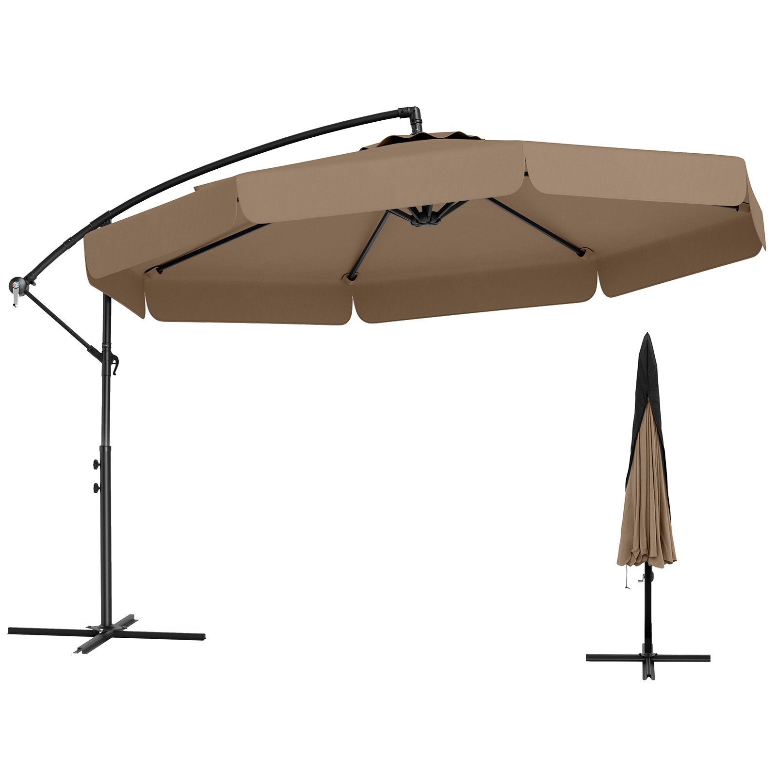 10 Feet Patio Cantilever Umbrella with Cover Tilt Adjustment and Ruffled Edge-Beige
