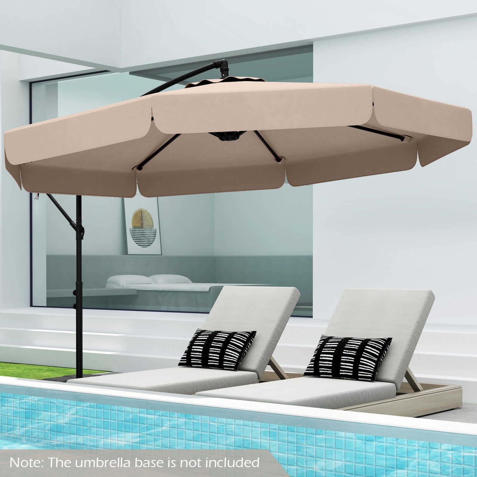 10 Feet Patio Cantilever Umbrella with Cover Tilt Adjustment and Ruffled Edge-Beige