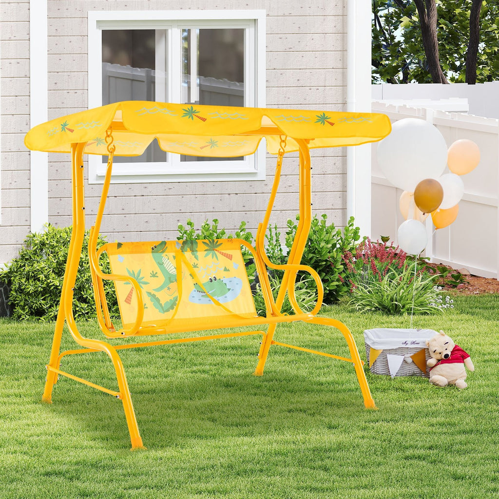 2-Seater Kids Patio Swing with Metal Stand and Adjustable Canopy-Bule
