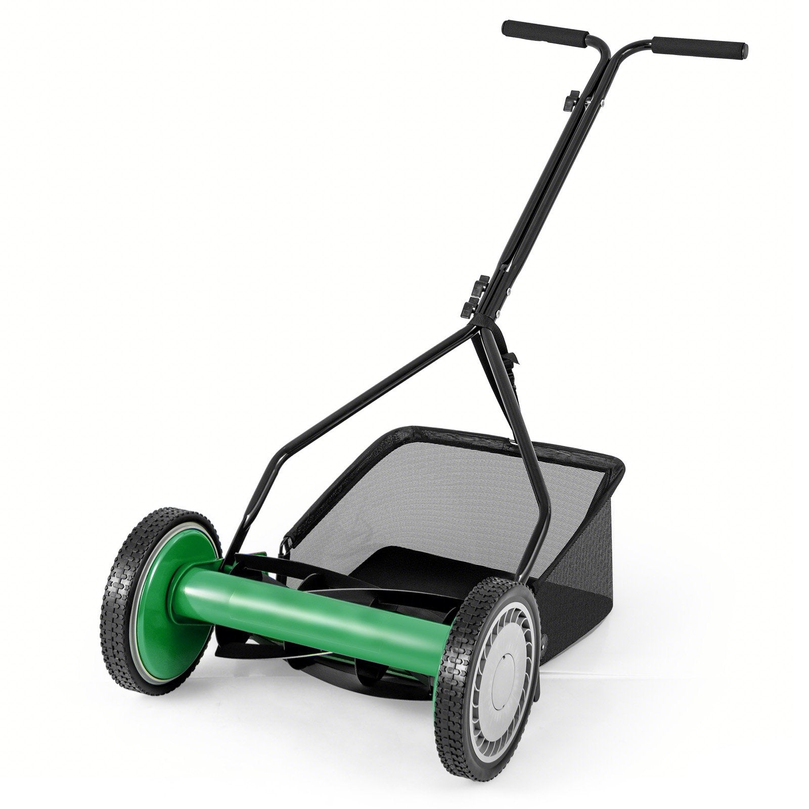 14 Inch Push Lawn Mower with 5 Steel Blades and Grass Catcher Bag-Green