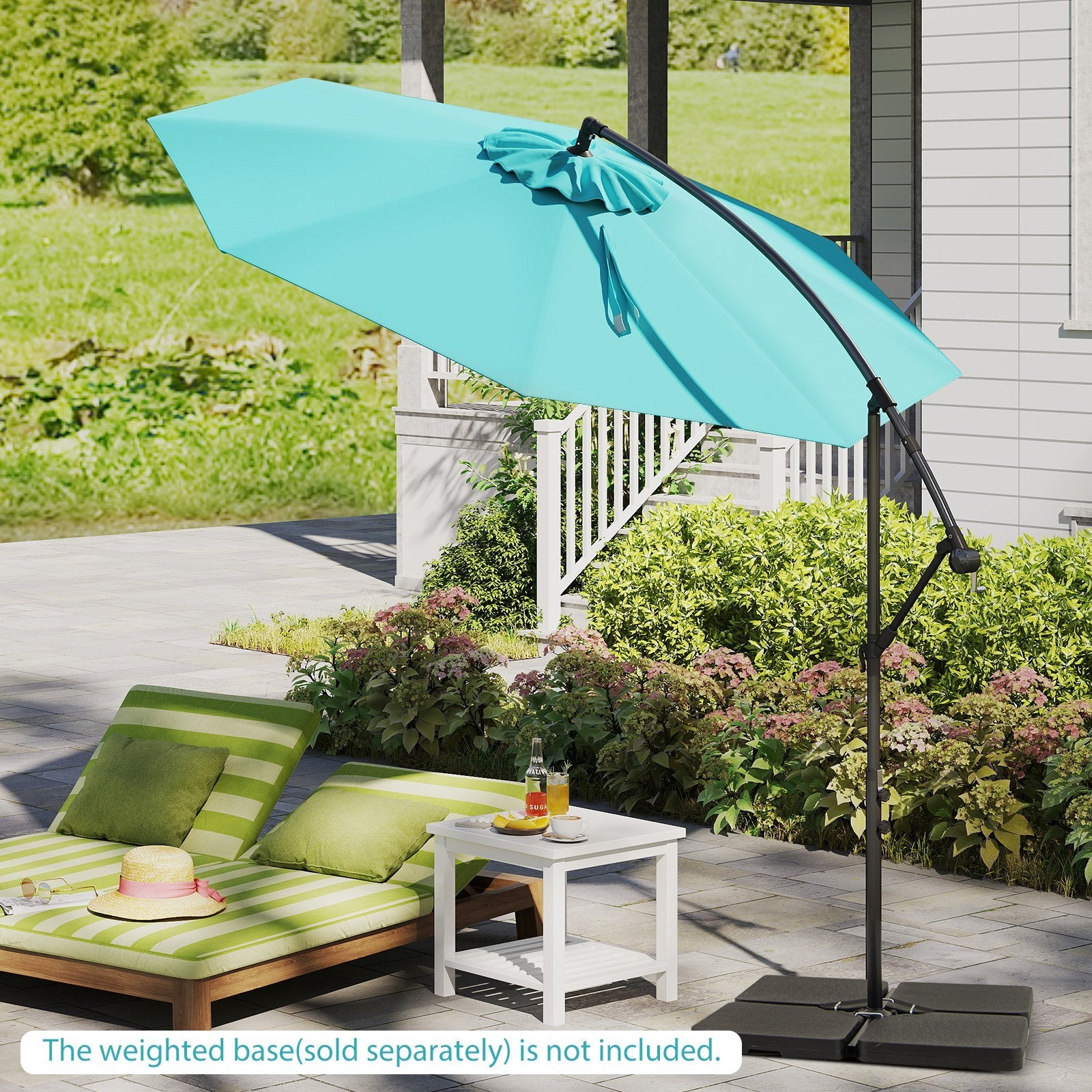 10FT Offset Umbrella with 8 Ribs Cantilever and Cross Base Tilt Adjustment-Beige