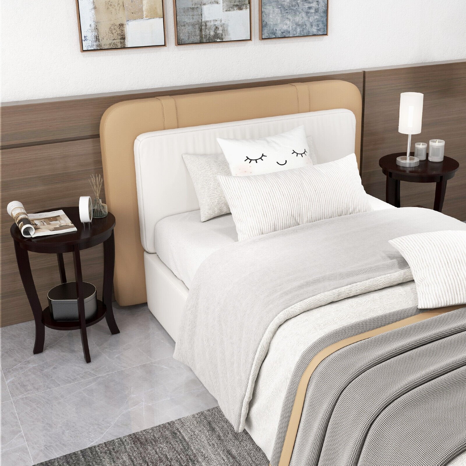 2-tier Round End Table with Solid Wood Legs-Espresso