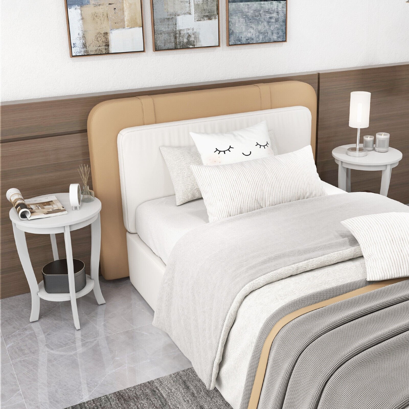 2-tier Round End Table with Solid Wood Legs-Espresso