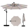 10 Feet Solar Offset Hanging Umbrella with Base and LED Lights-Beige