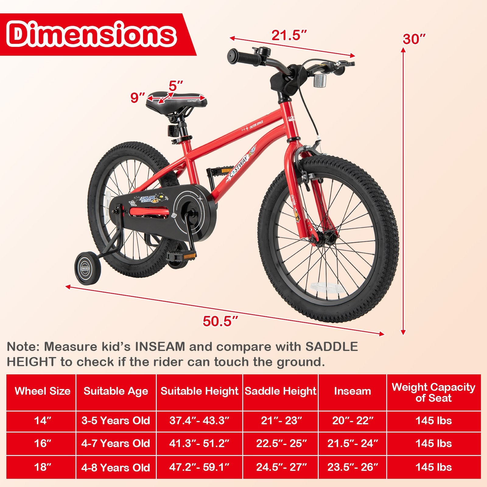 16-Inch Kids Bike Ages 4-7 with Handbrake and Coaster Brake and Bell Ring-16 inches