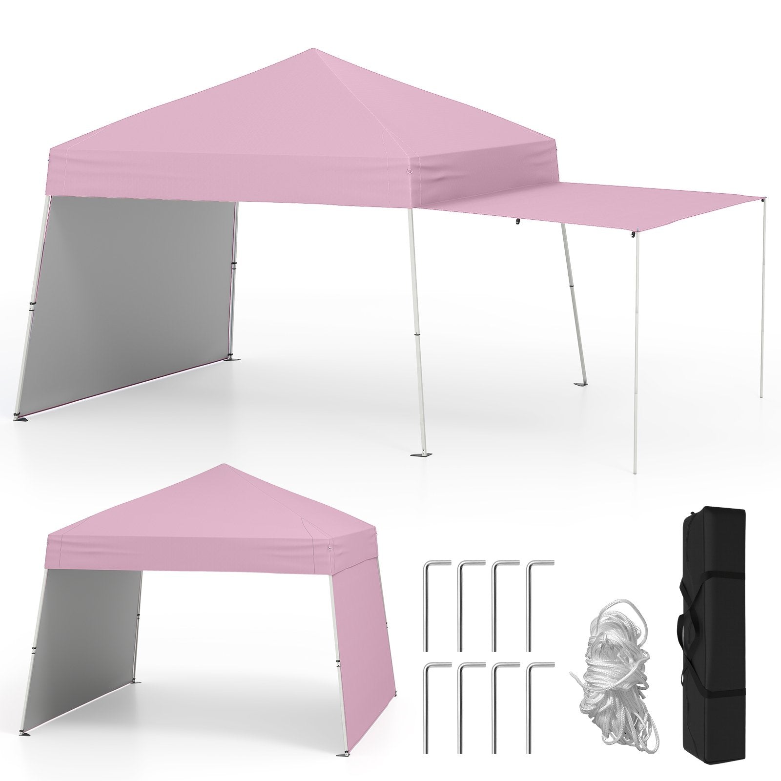14 x 9.2 Feet Pop up Canopy Tent with 2 Convertible Sidewalls to Awning and Stakes-Blue