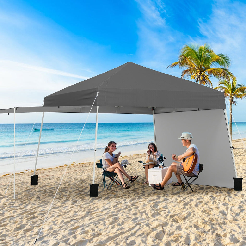 14 x 9.2 Feet Pop up Canopy Tent with 2 Convertible Sidewalls to Awning and Stakes-Blue