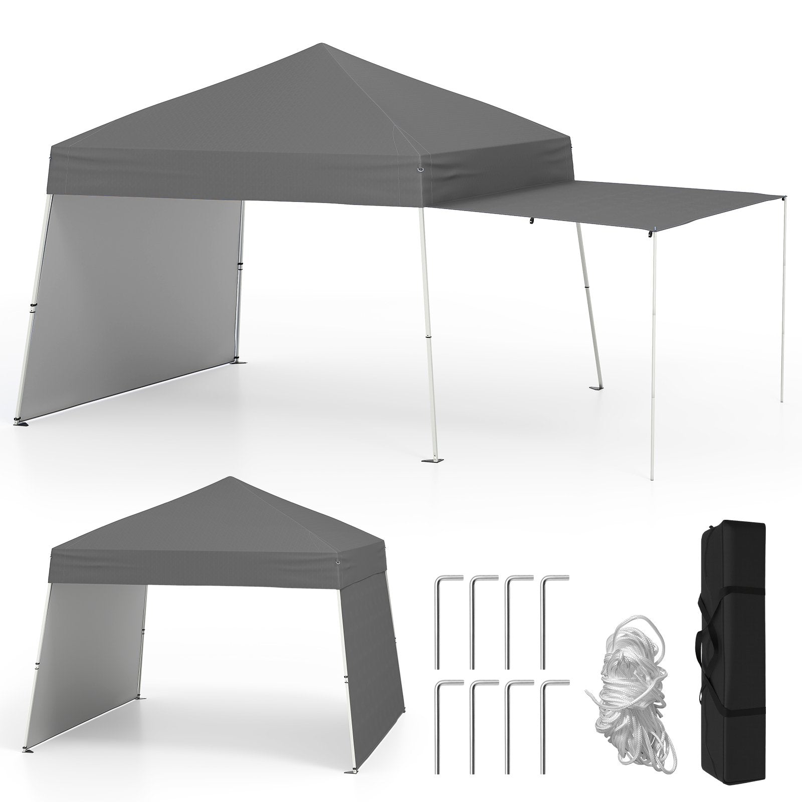 14 x 9.2 Feet Pop up Canopy Tent with 2 Convertible Sidewalls to Awning and Stakes-Blue