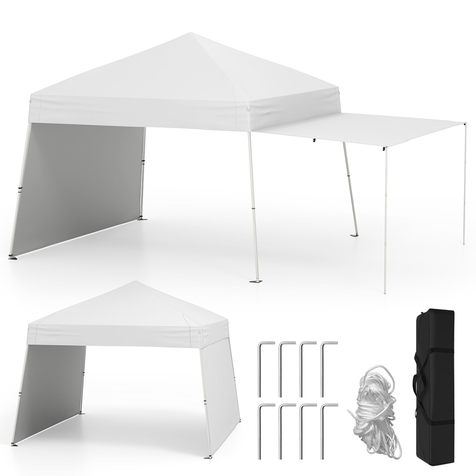14 x 9.2 Feet Pop up Canopy Tent with 2 Convertible Sidewalls to Awning and Stakes-Blue