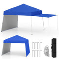 14 x 9.2 Feet Pop up Canopy Tent with 2 Convertible Sidewalls to Awning and Stakes-Blue