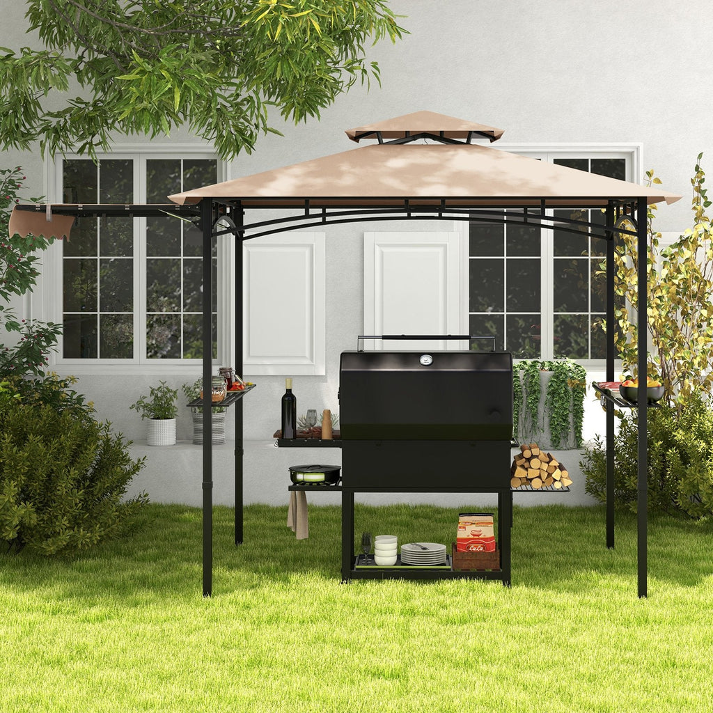 11 x 5 FT Grill Gazebo with Side Awning and Double-Tiered Top-Beige