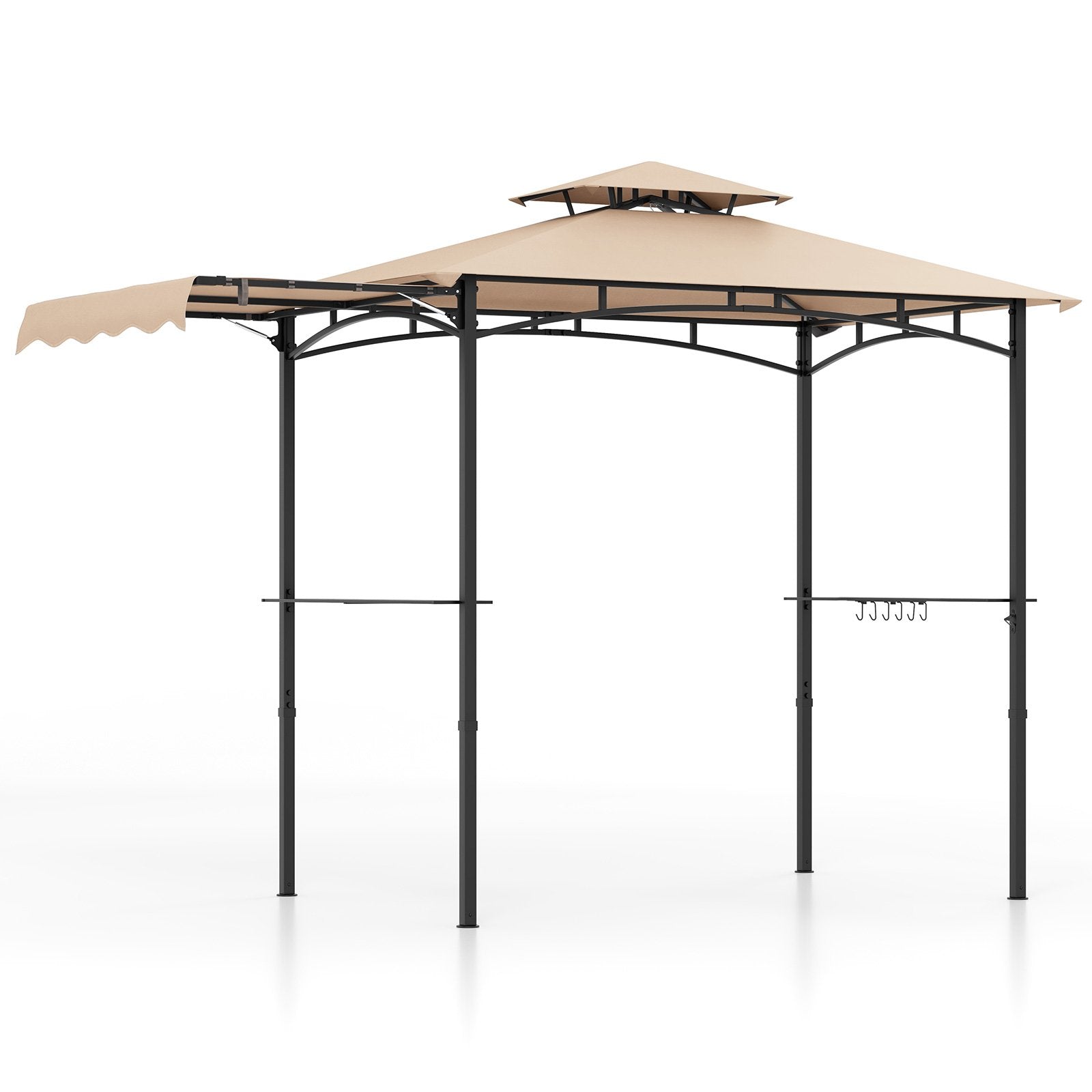 11 x 5 FT Grill Gazebo with Side Awning and Double-Tiered Top-Beige
