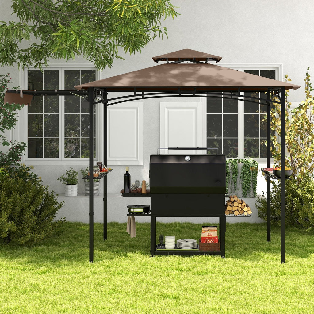 11 x 5 FT Grill Gazebo with Side Awning and Double-Tiered Top-Beige