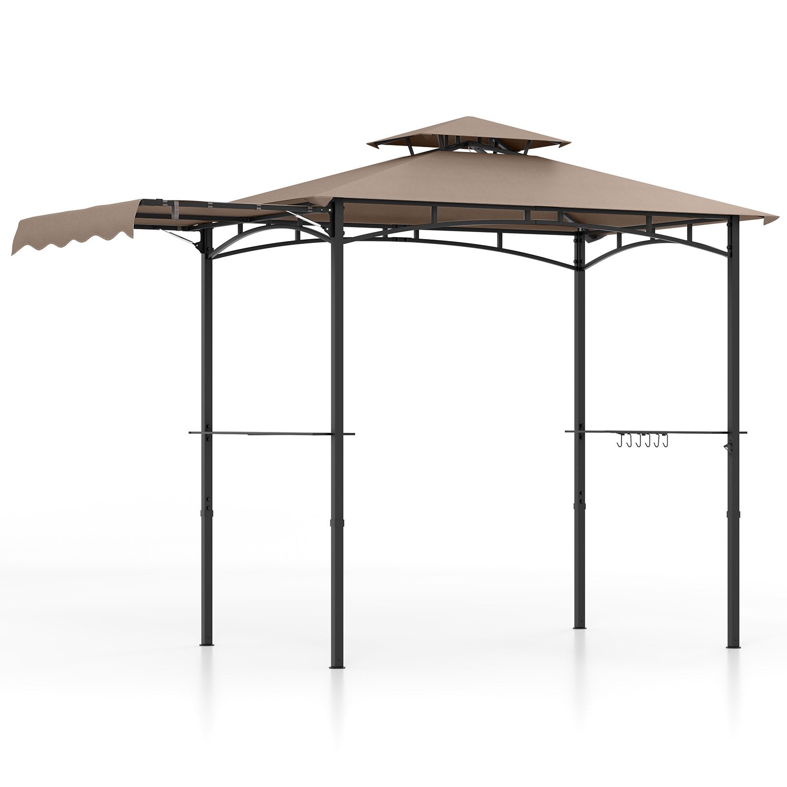 11 x 5 FT Grill Gazebo with Side Awning and Double-Tiered Top-Beige