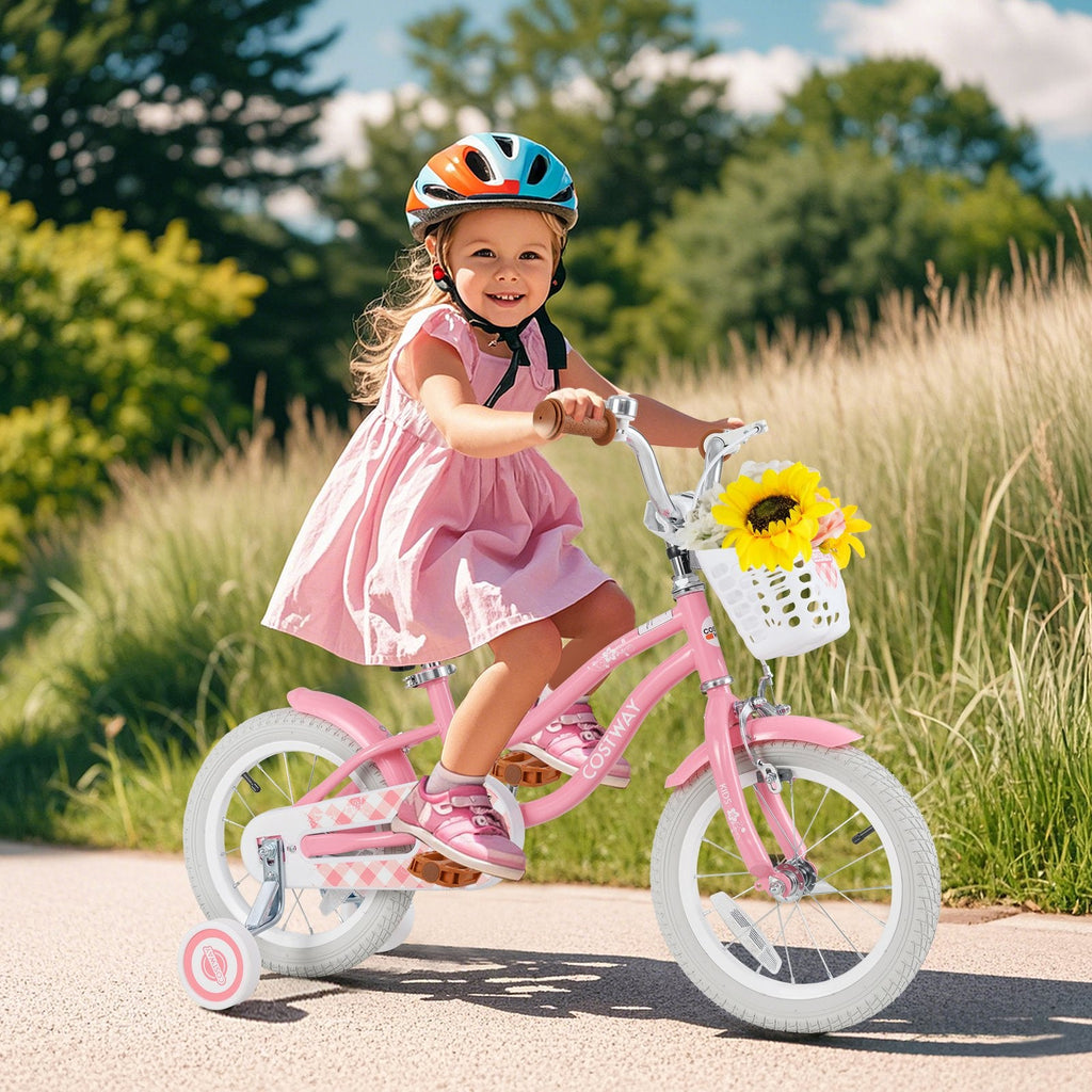 12 Inch Kids Bike with Training Wheels and Basket for Boys Girls 3-4 Years Old
