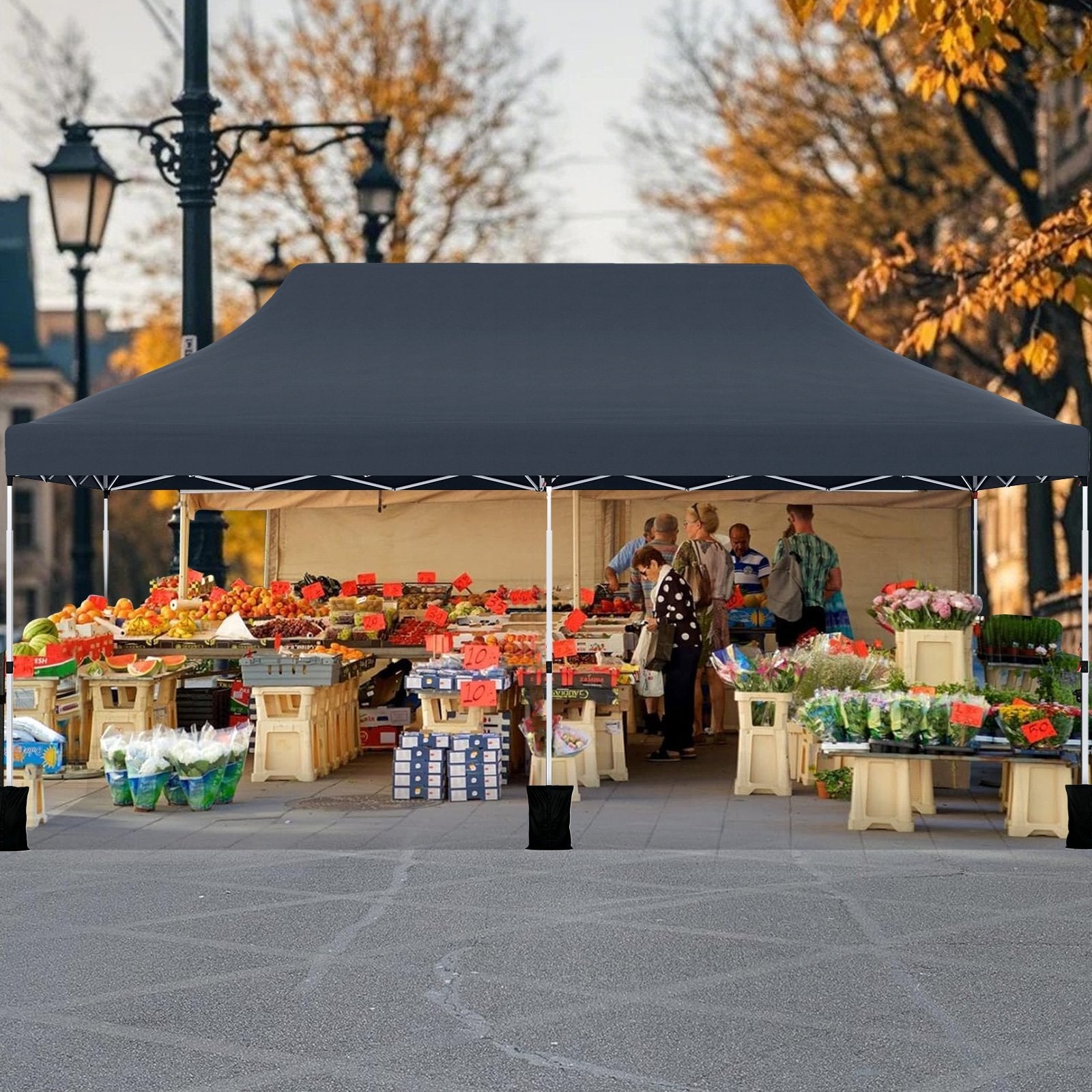 10 X 20 FT Pop up Canopy Tent Foldable Portable Outdoor Gazebo with Carry Bag-Black