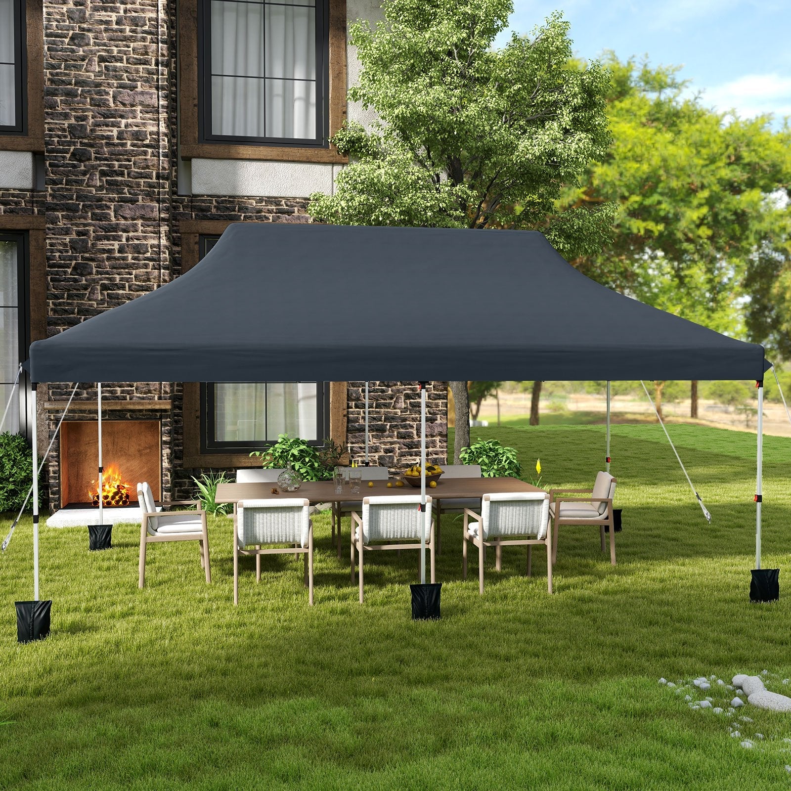 10 X 20 FT Pop up Canopy Tent Foldable Portable Outdoor Gazebo with Carry Bag-Black
