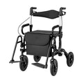 2-in-1 Foldable Rollator Walker with Seat abd 9 Inch Pneumatic Tires for Seniors-Black