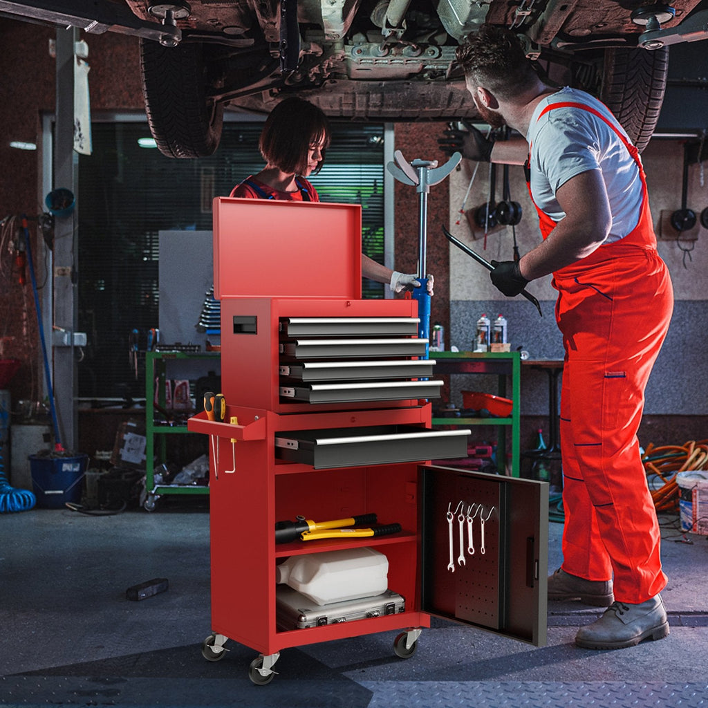 2-in-1 Tool Chest and Cabinet with 5 Sliding Drawers-Black