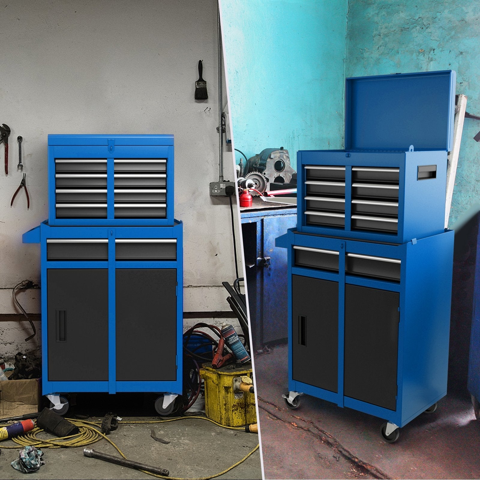 2-in-1 Tool Chest and Cabinet with 5 Sliding Drawers-Black