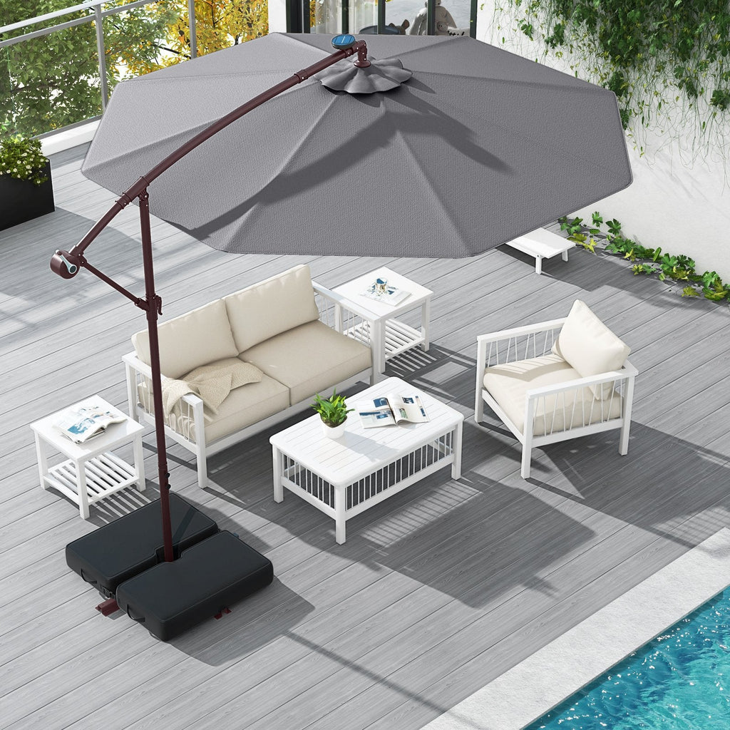 10 Ft Patio Umbrella Offset Cantilever Umbrella with 40 Solar Powered Lights-Gray