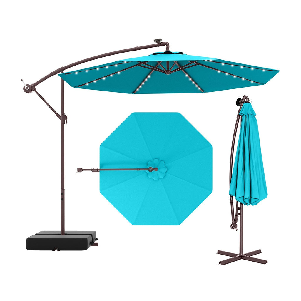 10 Ft Patio Umbrella Offset Cantilever Umbrella with 40 Solar Powered Lights-Gray