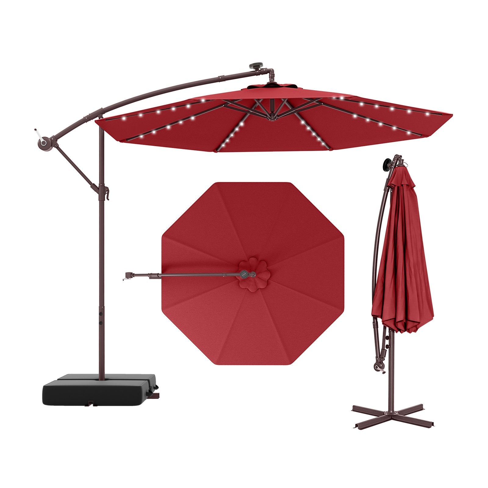 10 Ft Patio Umbrella Offset Cantilever Umbrella with 40 Solar Powered Lights-Gray