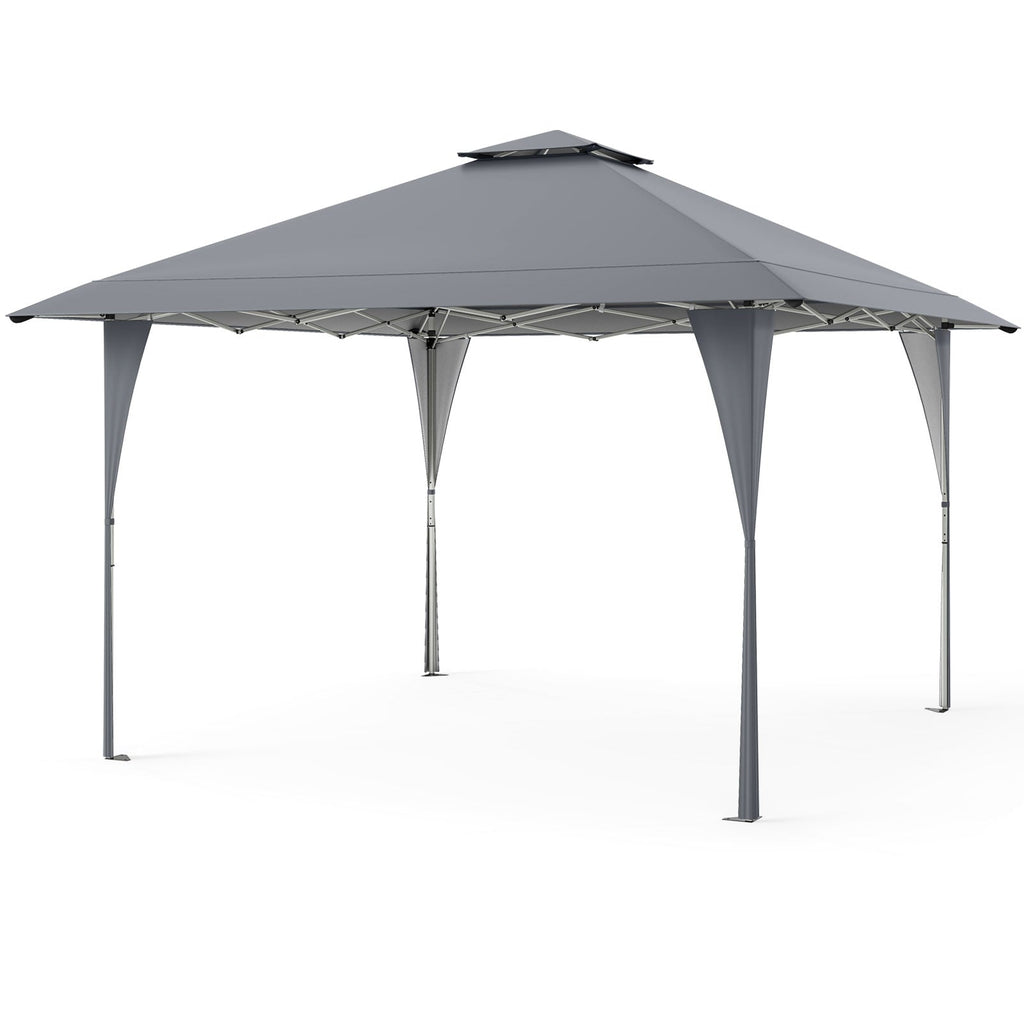 13 X 13 FT Pop up Gazebo with Portable Carrying Bag 8 Stakes and 4 Wind Ropes-Gray