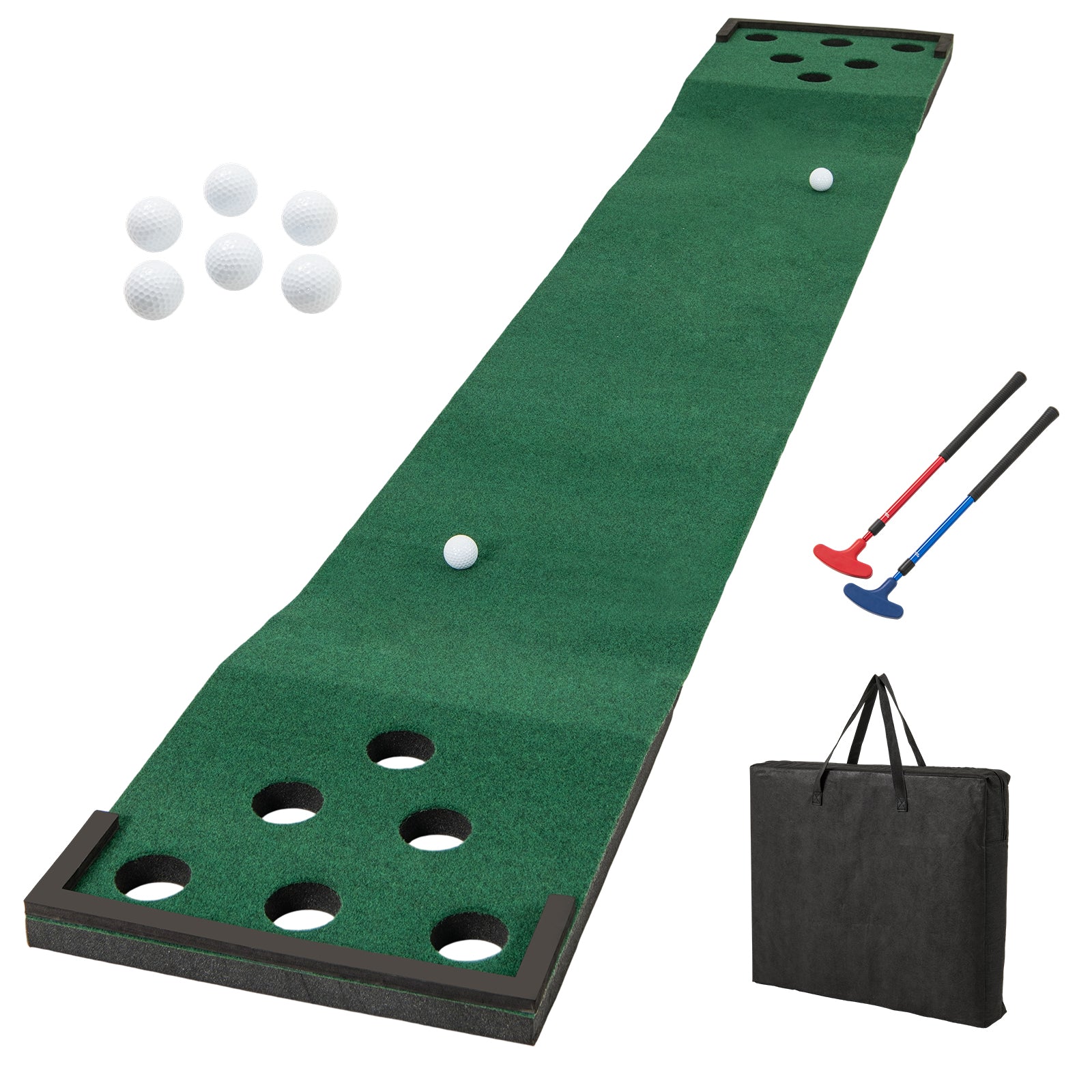 11 FT Indoor Outdoor Putting Green Mat with 2 Adjustable Putters and 6 Balls