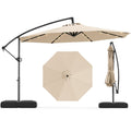 10 Feet Solar Offset Hanging Umbrella with Base and 32 LED Lights-Beige