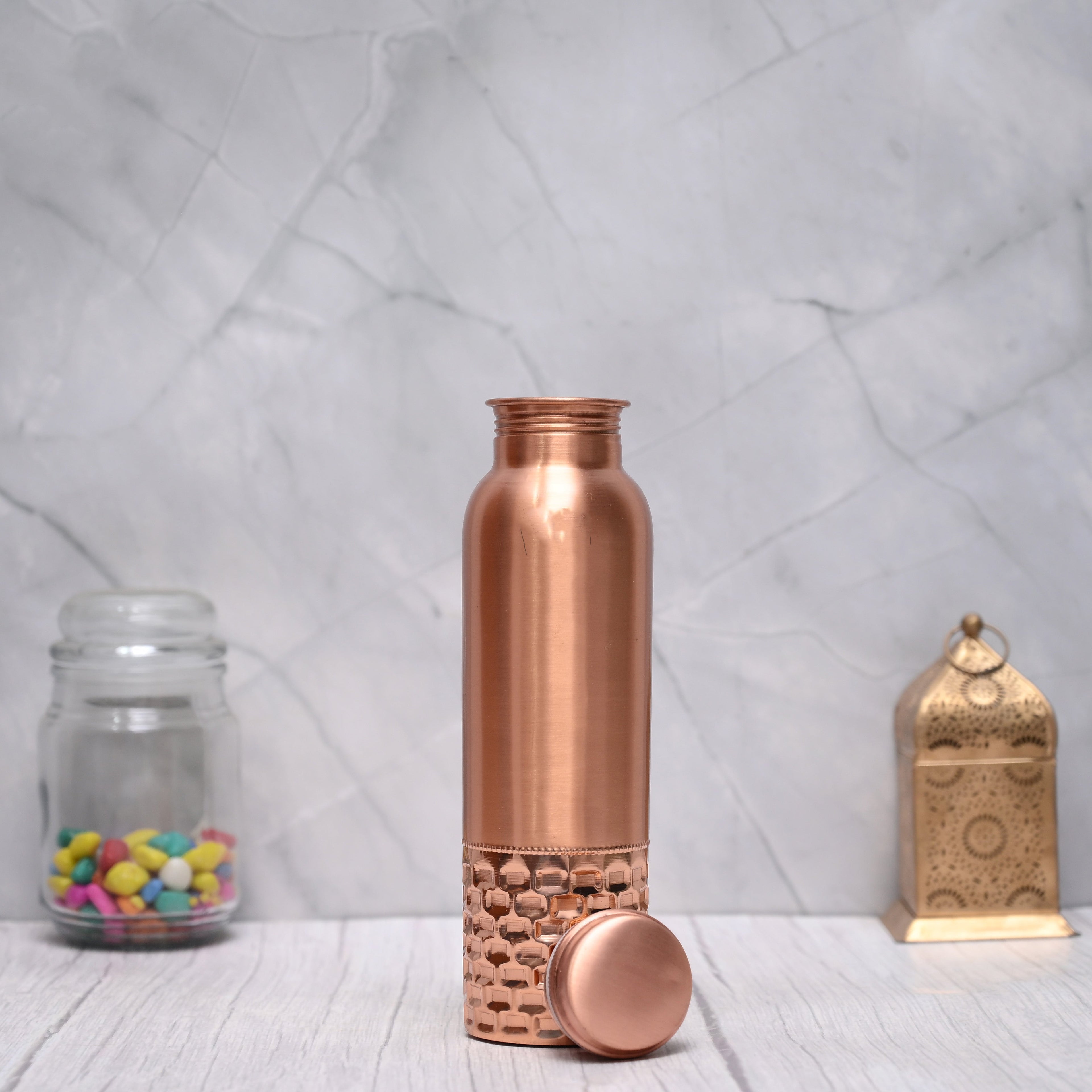100% Pure Certified Copper Water Bottle – Half Hammered Design (950ML)