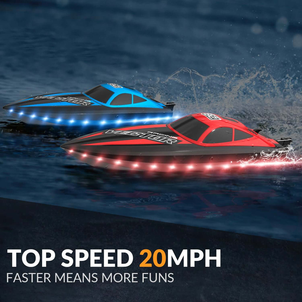 20mph RC Boat with LED Lights for Pools and Lakes - Fast and Fun!