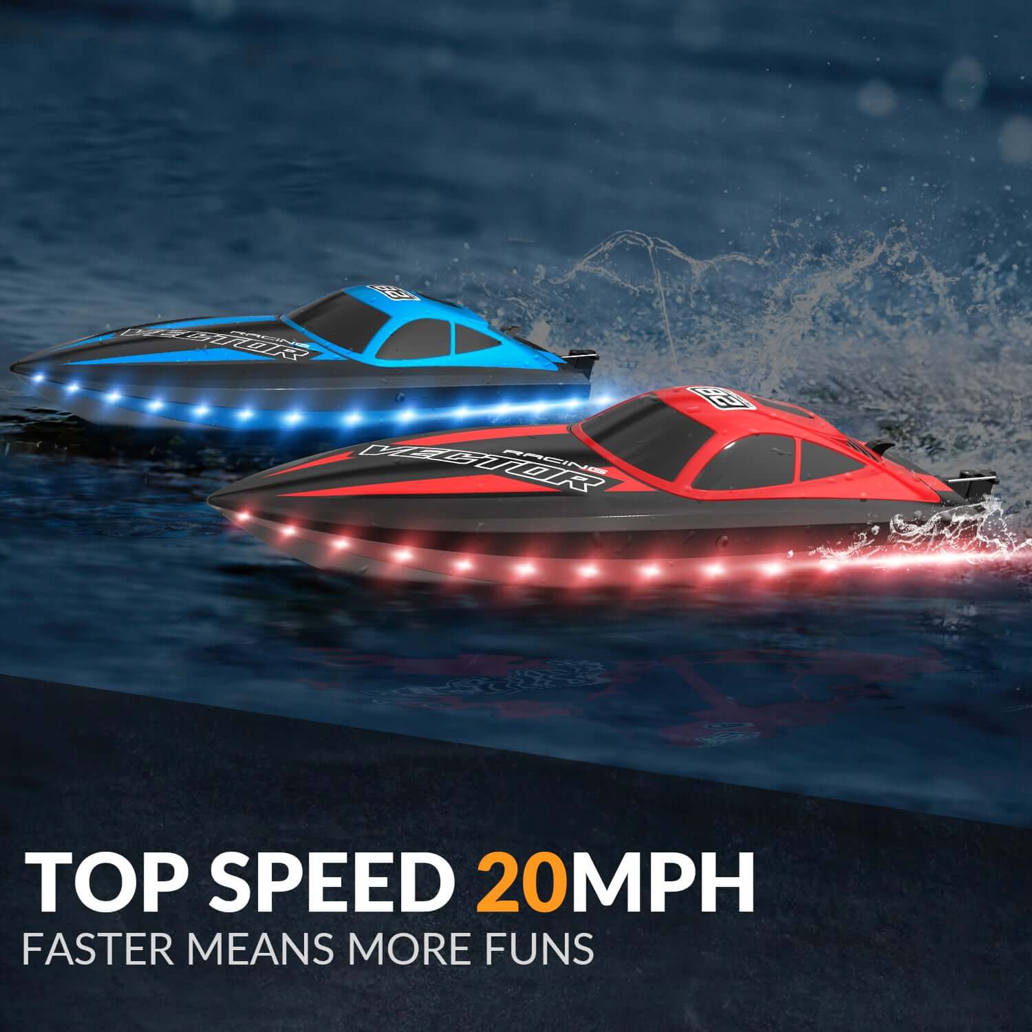 20mph RC Boat with LED Lights for Pools and Lakes - Fast and Fun!