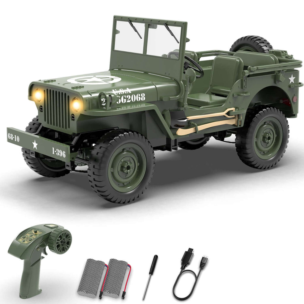 1:10 RACENT RC Crawler, 2.4G Willys Jeep, LED Lights, Upgradable Off-Road Car