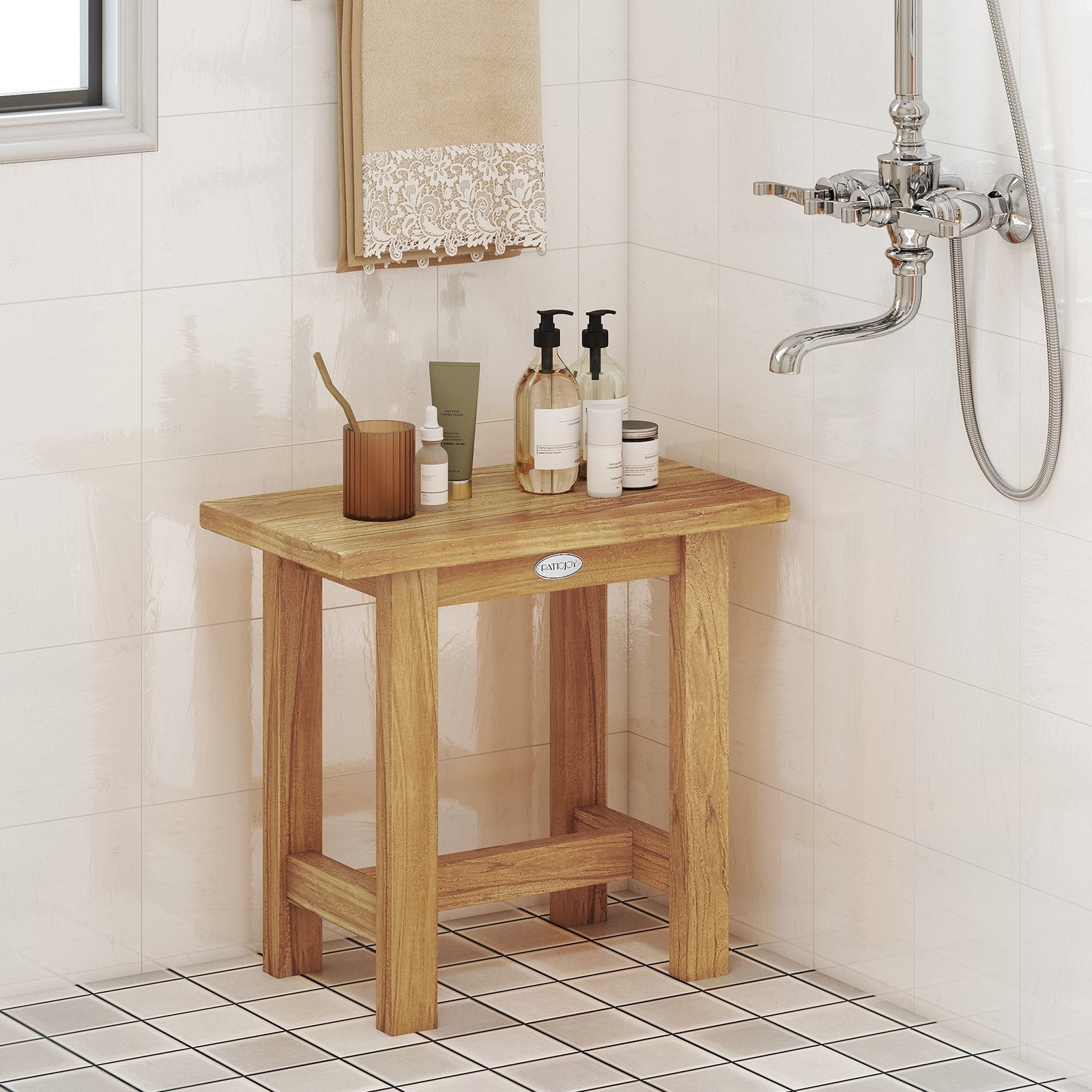 20 inch Teak Shower Bench Waterproof Shower Stool for Shaving Legs
