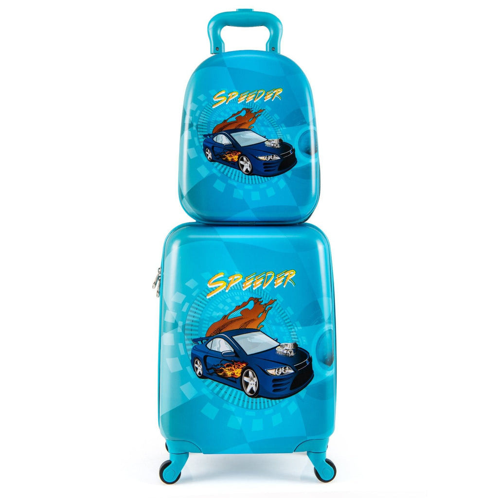 2 PCS Kid Luggage Set With Spinner Wheels for Children Boys Girls-Blue