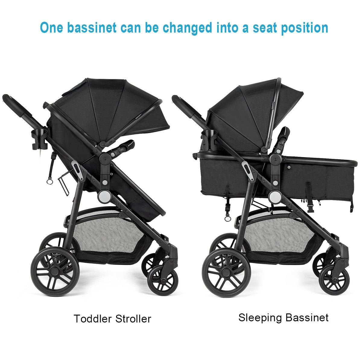 2 in 1 Foldable Pushchair Newborn Infant Baby Stroller-Black
