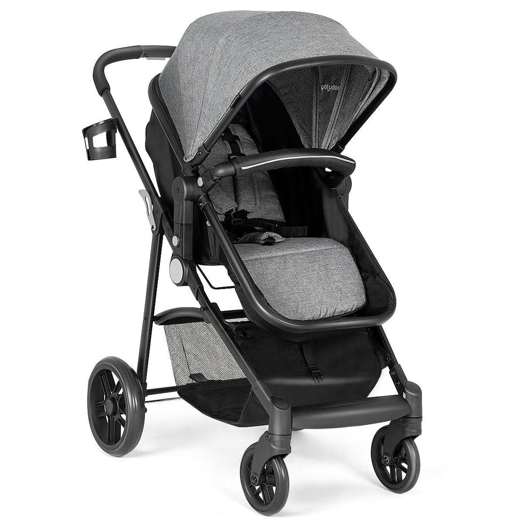 2 in 1 Foldable Pushchair Newborn Infant Baby Stroller-Black