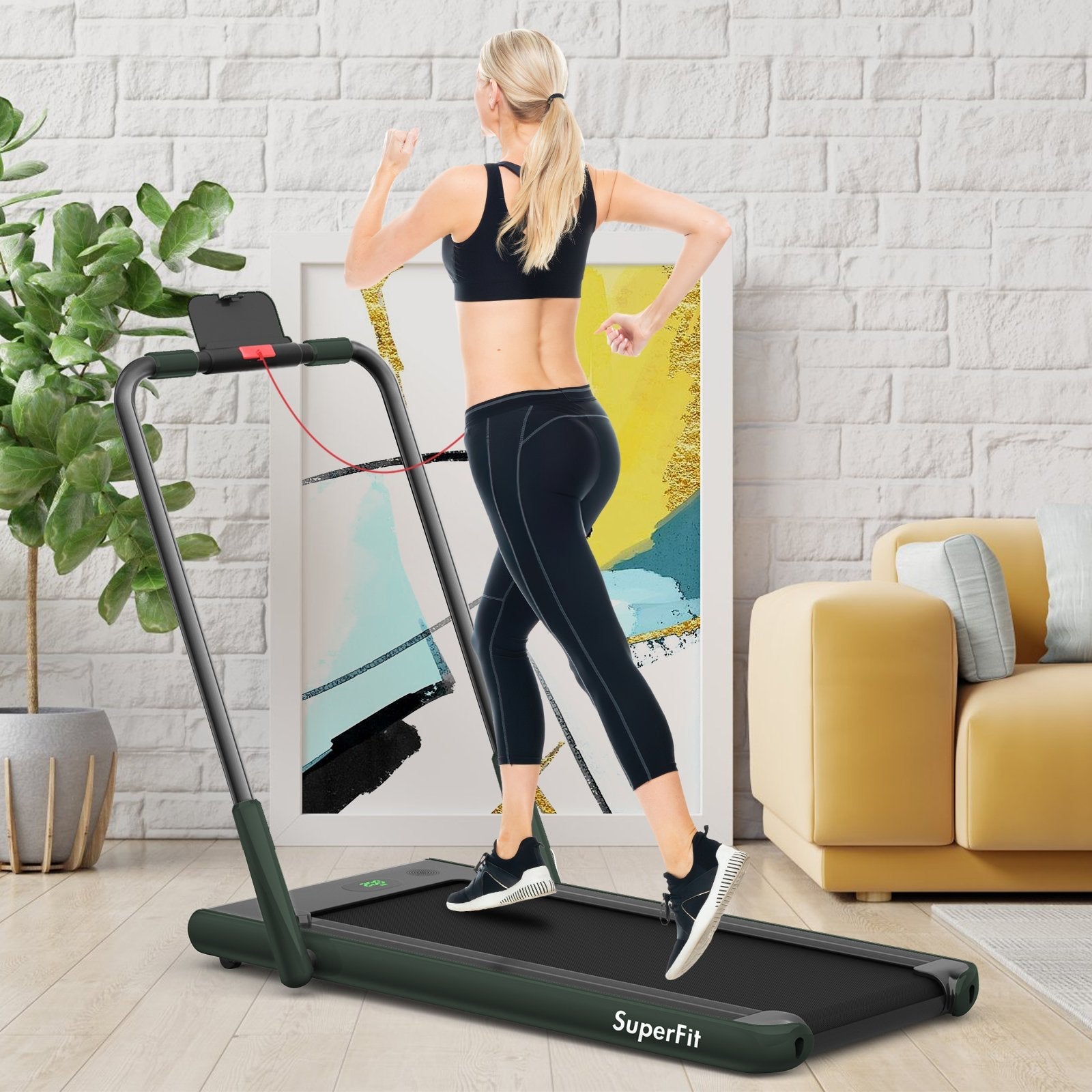 2-in-1 Folding Treadmill with Remote Control and LED Display-Black